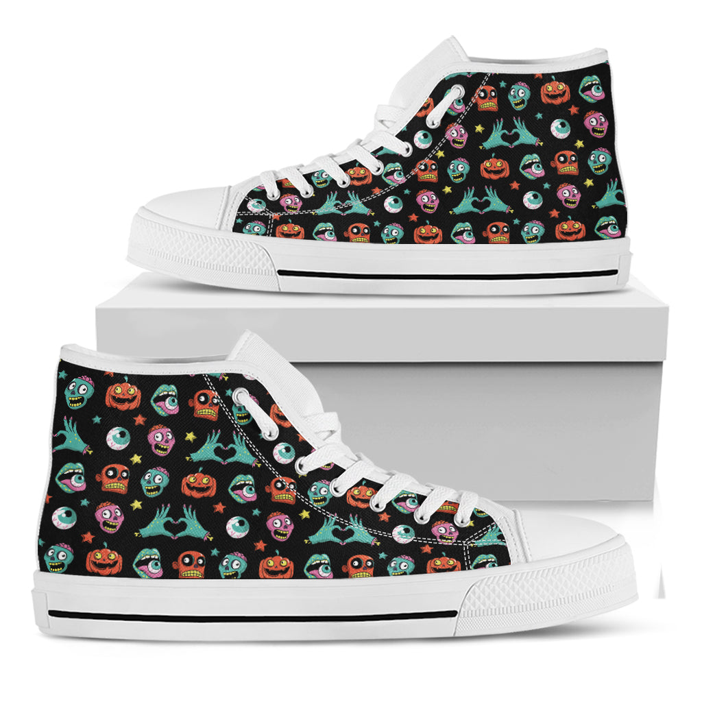 Halloween Zombie Pattern Print White High Top Shoes