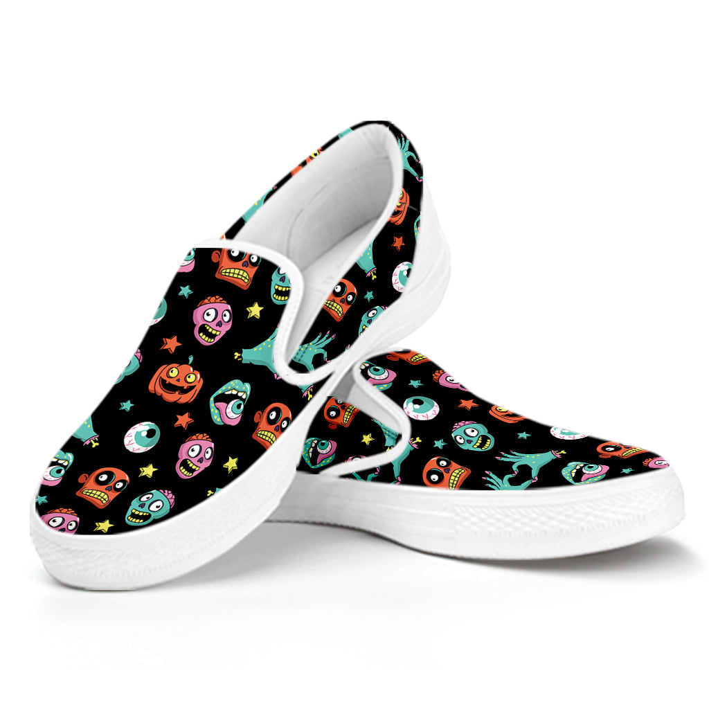 Halloween Zombie Pattern Print White Slip On Shoes