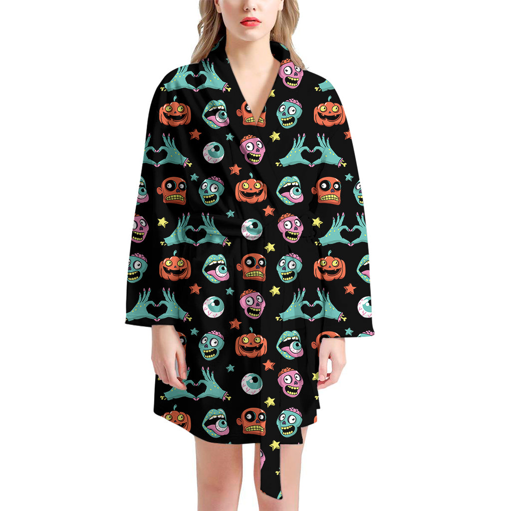 Halloween Zombie Pattern Print Women's Bathrobe