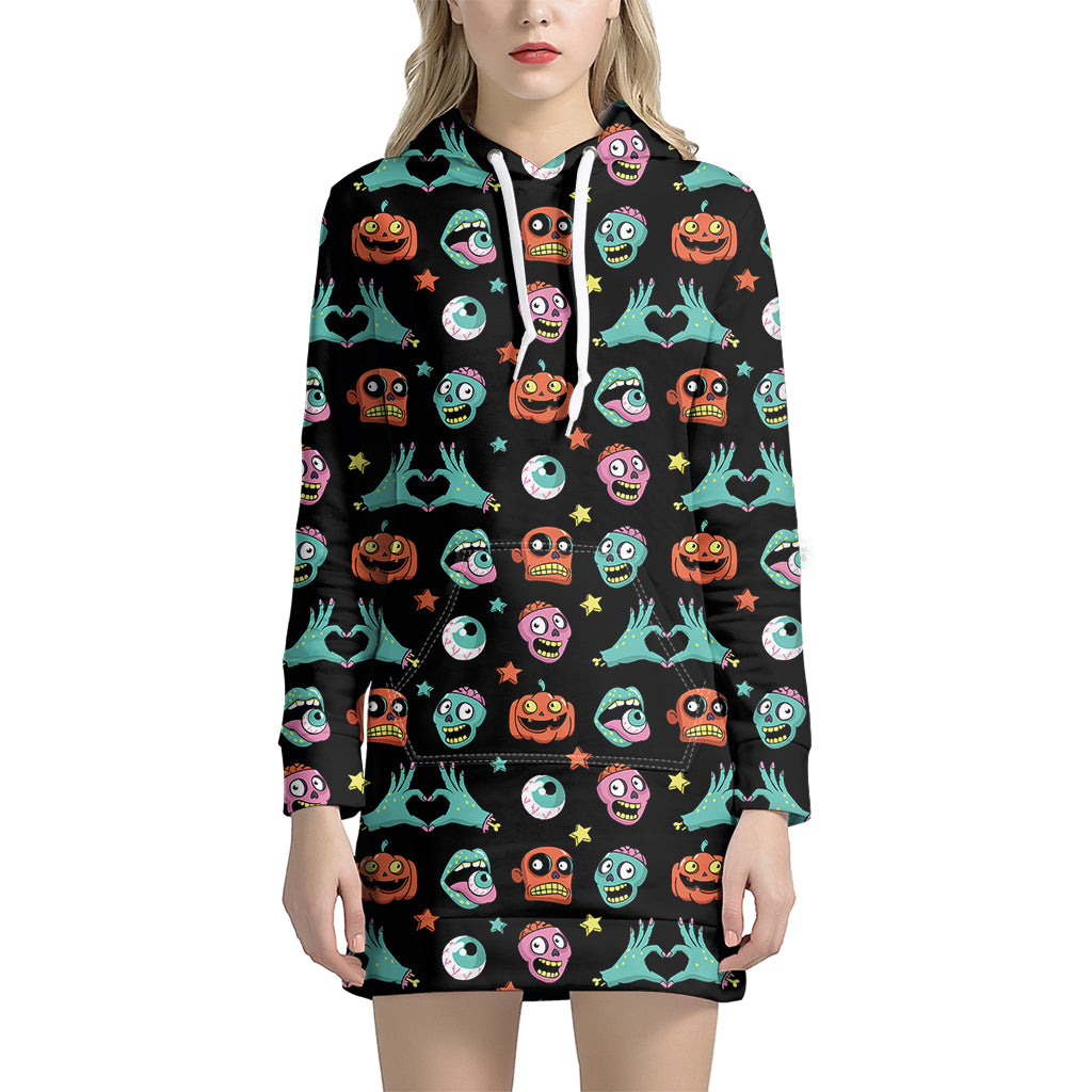 Halloween Zombie Pattern Print Women's Pullover Hoodie Dress