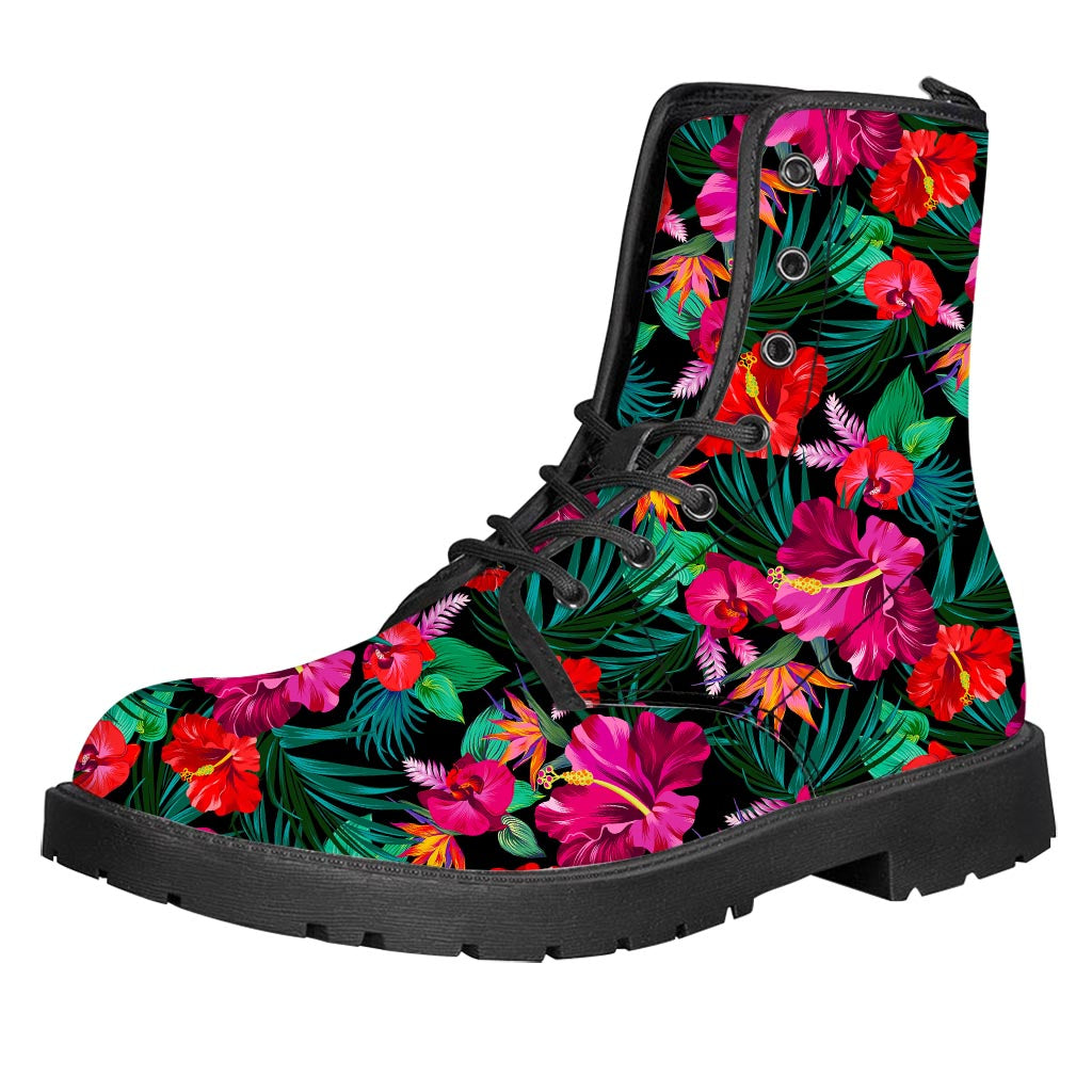 Hawaii Floral Flowers Pattern Print Leather Boots
