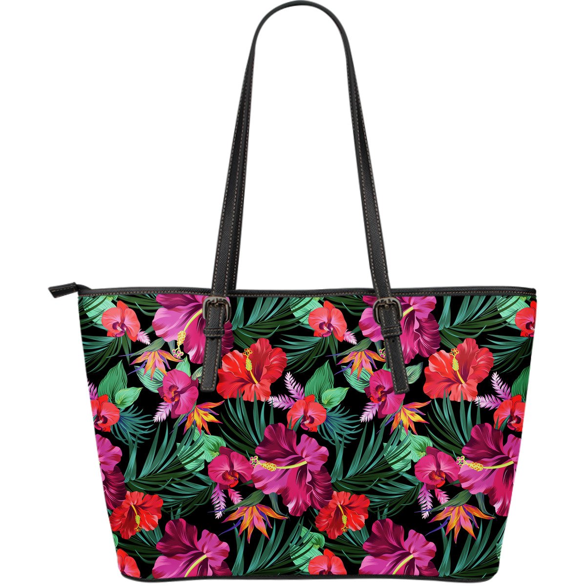 Hawaii Floral Flowers Pattern Print Leather Tote Bag