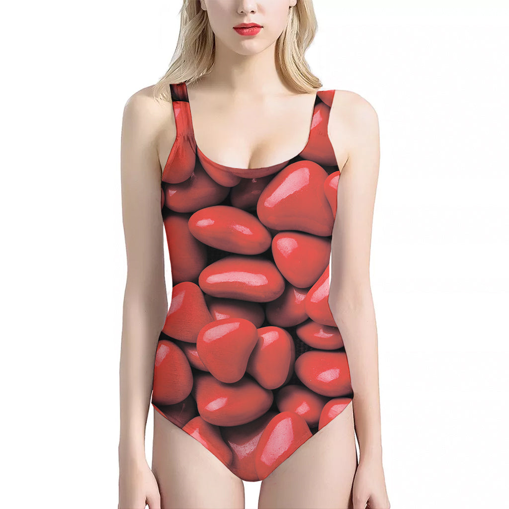 Heart Chocolate Candy Print One Piece Halter Neck Swimsuit