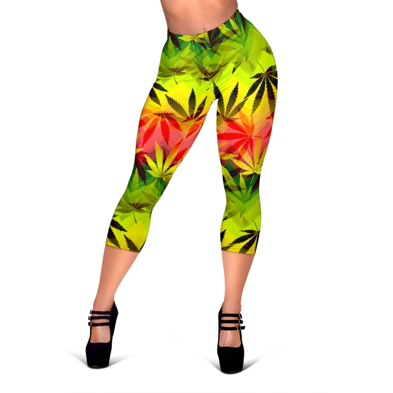 Hemp Leaf Reggae Pattern Print Women's Capri Leggings