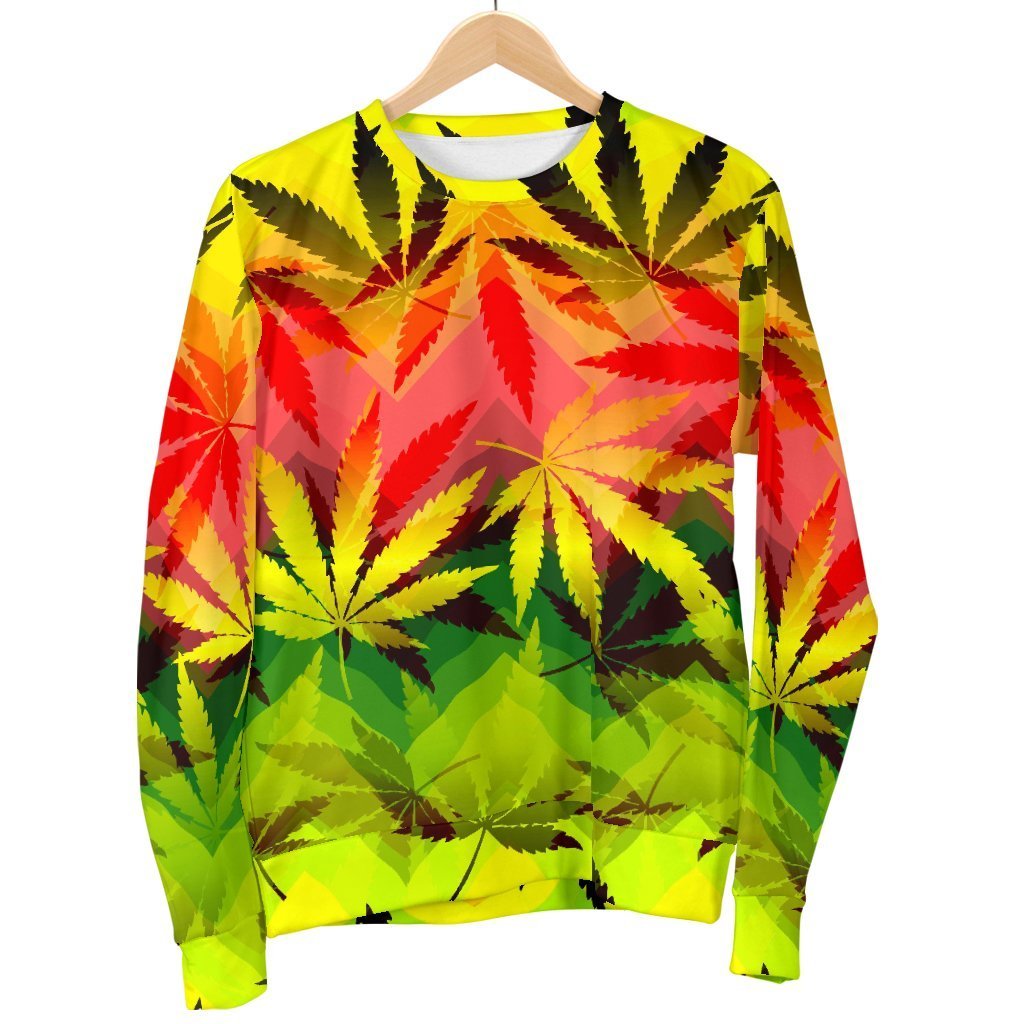 Hemp Leaf Reggae Pattern Print Women's Crewneck Sweatshirt