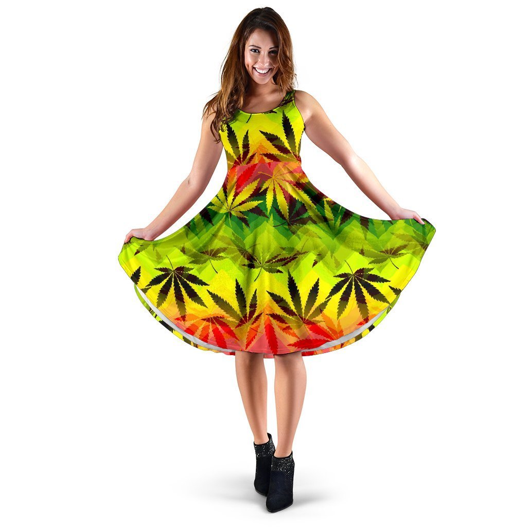 Hemp Leaf Reggae Pattern Print Women's Dress