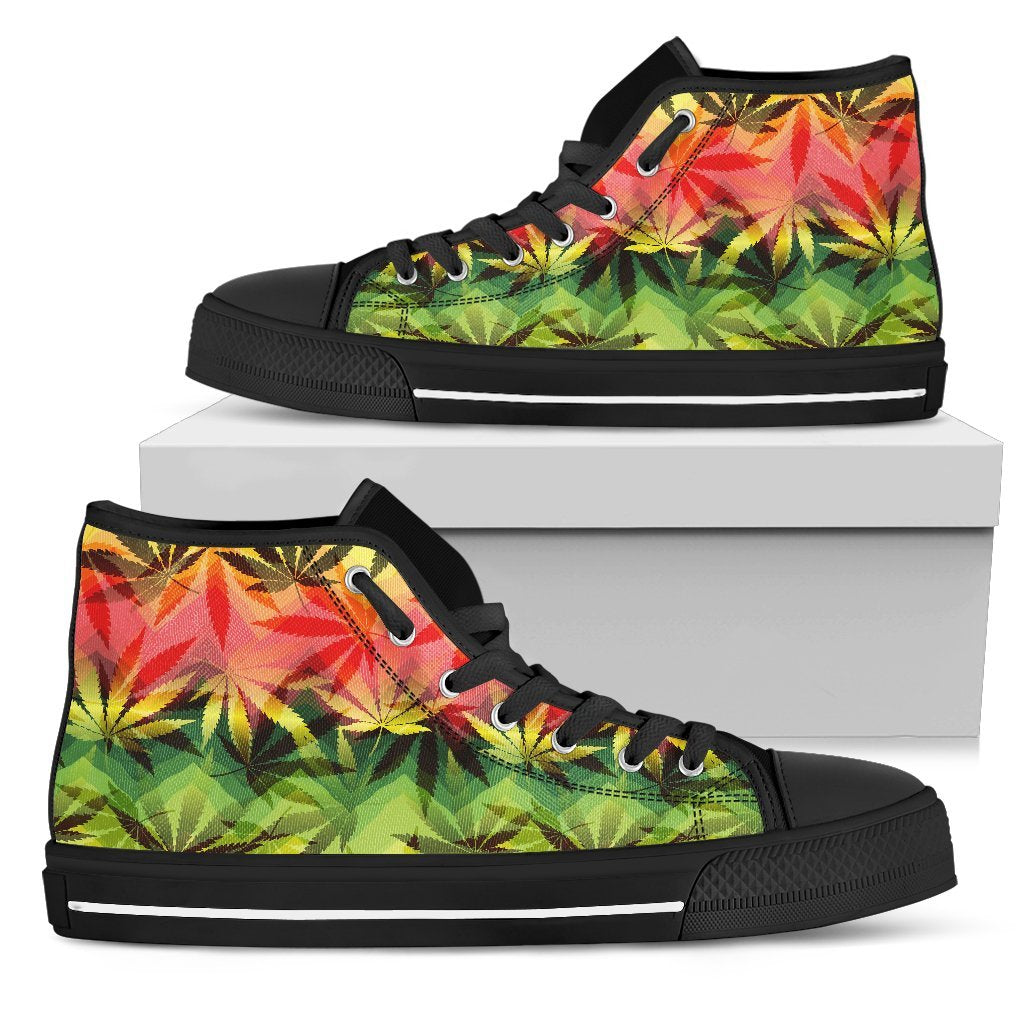 Hemp Leaf Reggae Pattern Print Women's High Top Shoes