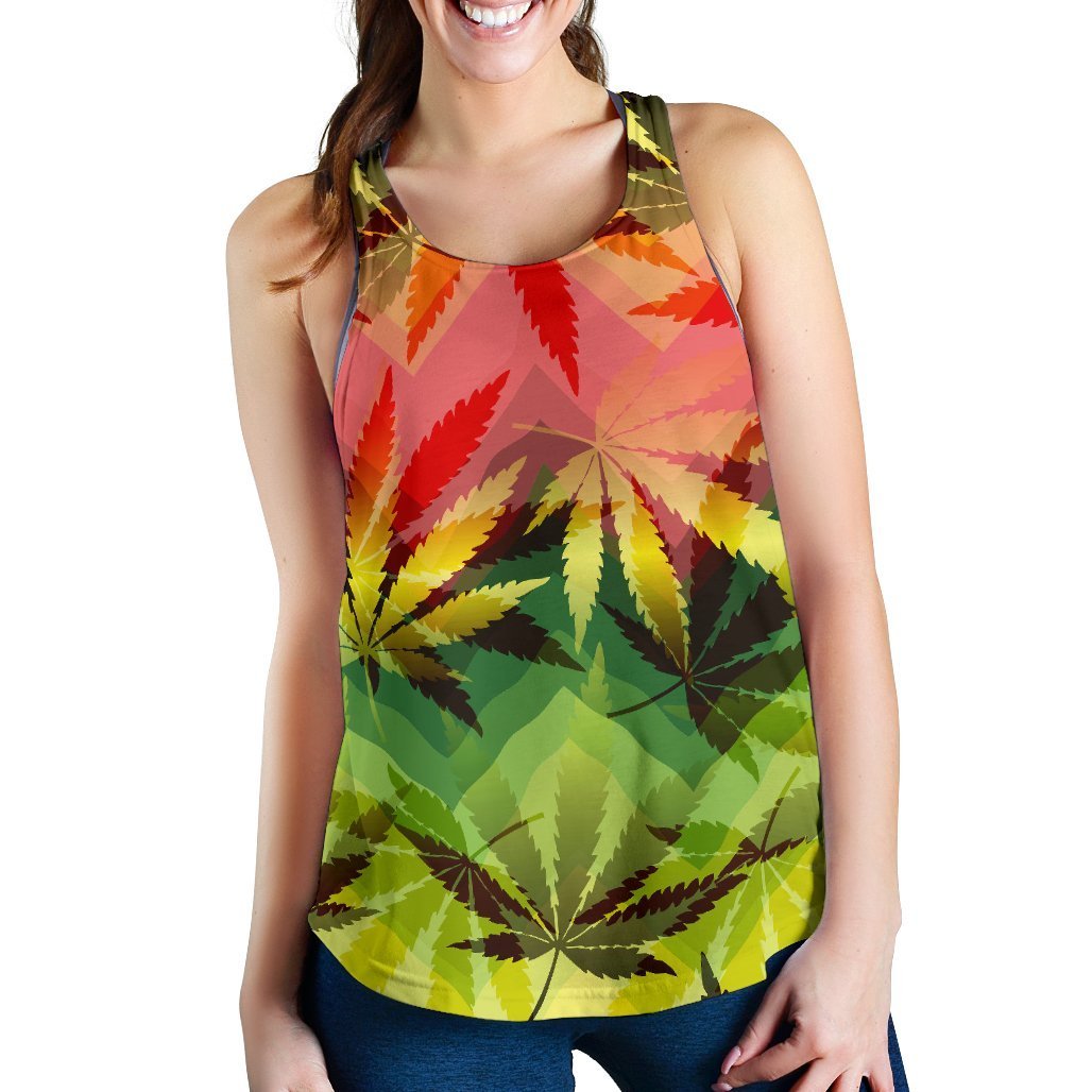 Hemp Leaf Reggae Pattern Print Women's Racerback Tank Top