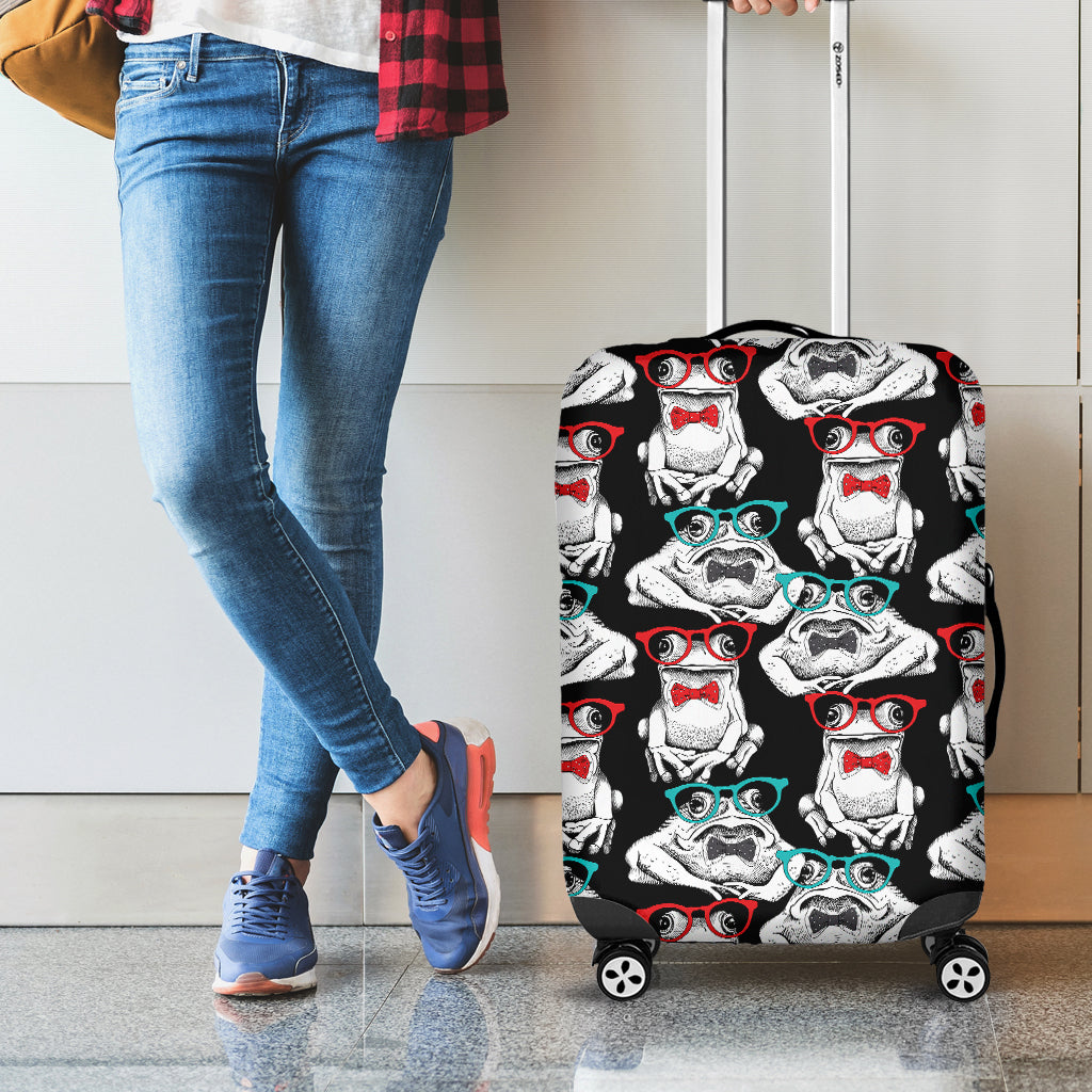 Hipster Frog Pattern Print Luggage Cover