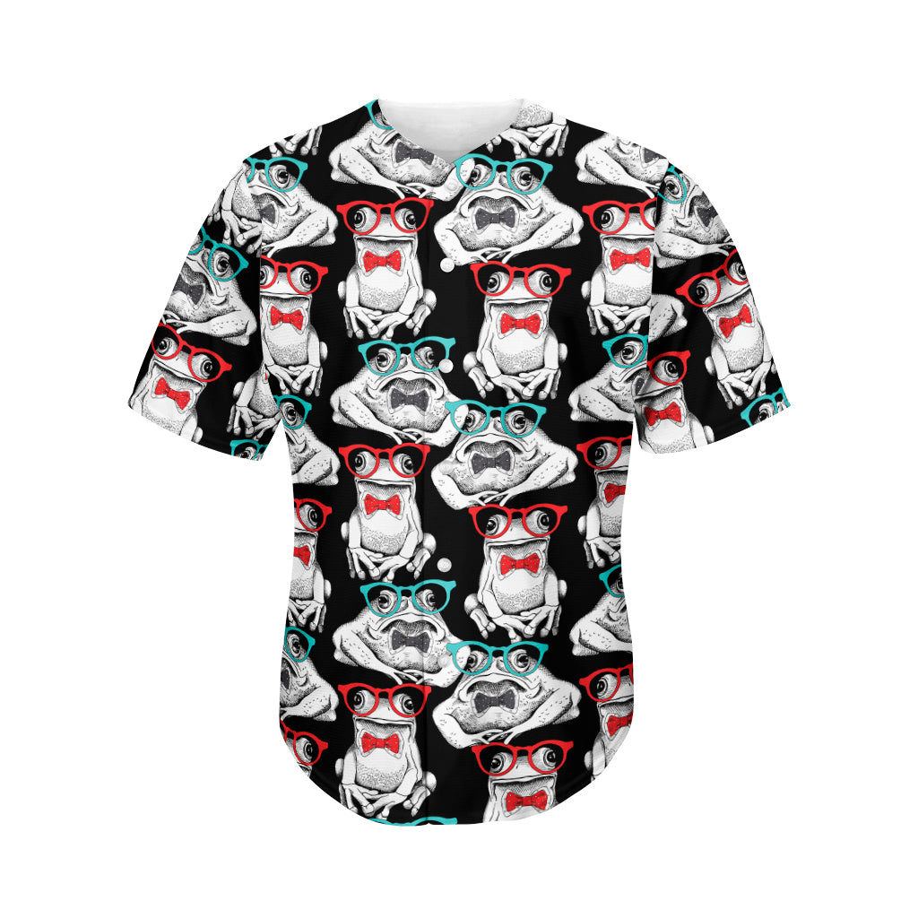 Hipster Frog Pattern Print Men's Baseball Jersey