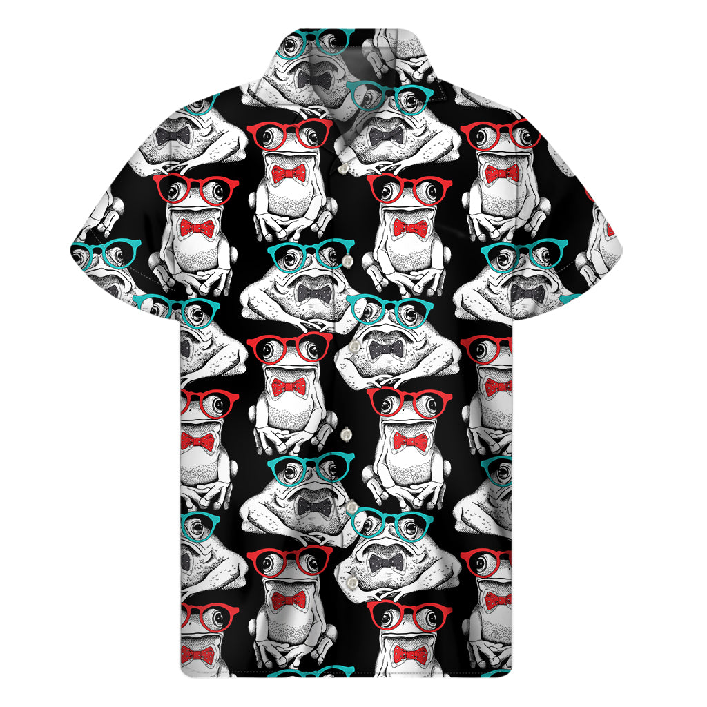 Hipster Frog Pattern Print Men's Short Sleeve Shirt
