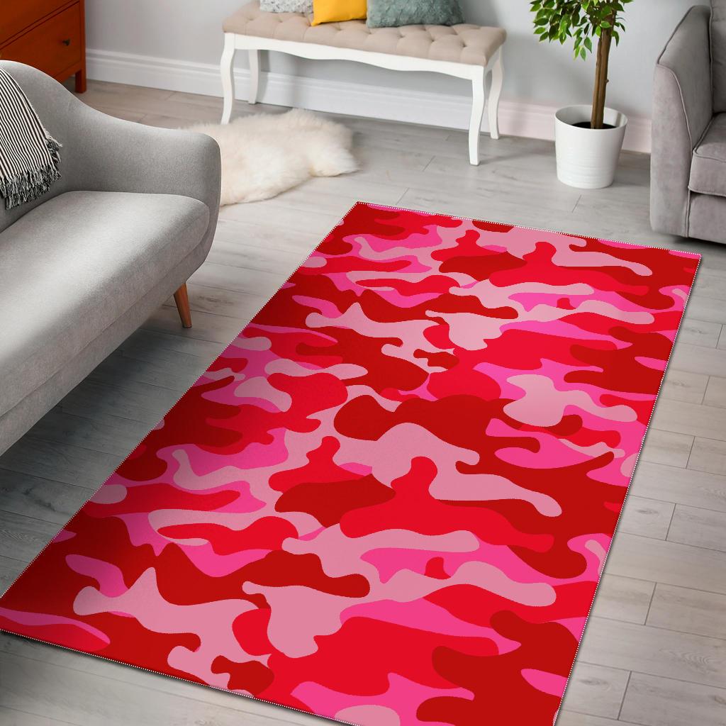 Hot Pink Camouflage Print Area Rug