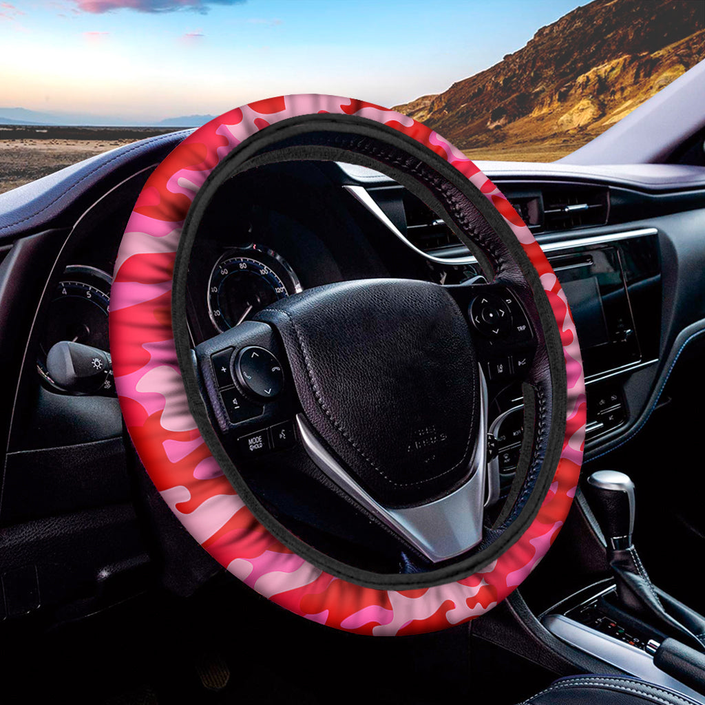 Hot Pink Camouflage Print Car Steering Wheel Cover