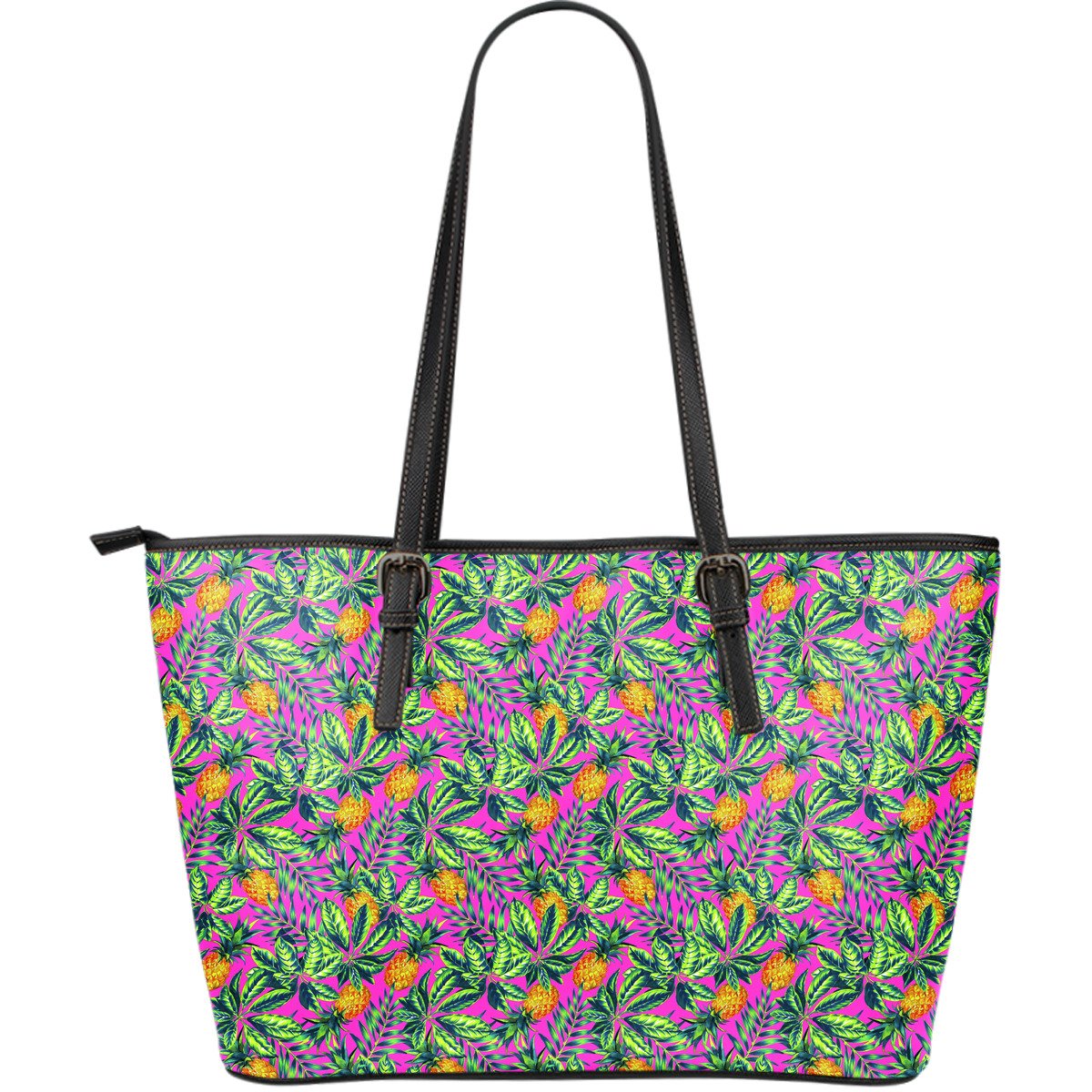 Hot Purple Pineapple Pattern Print Leather Tote Bag