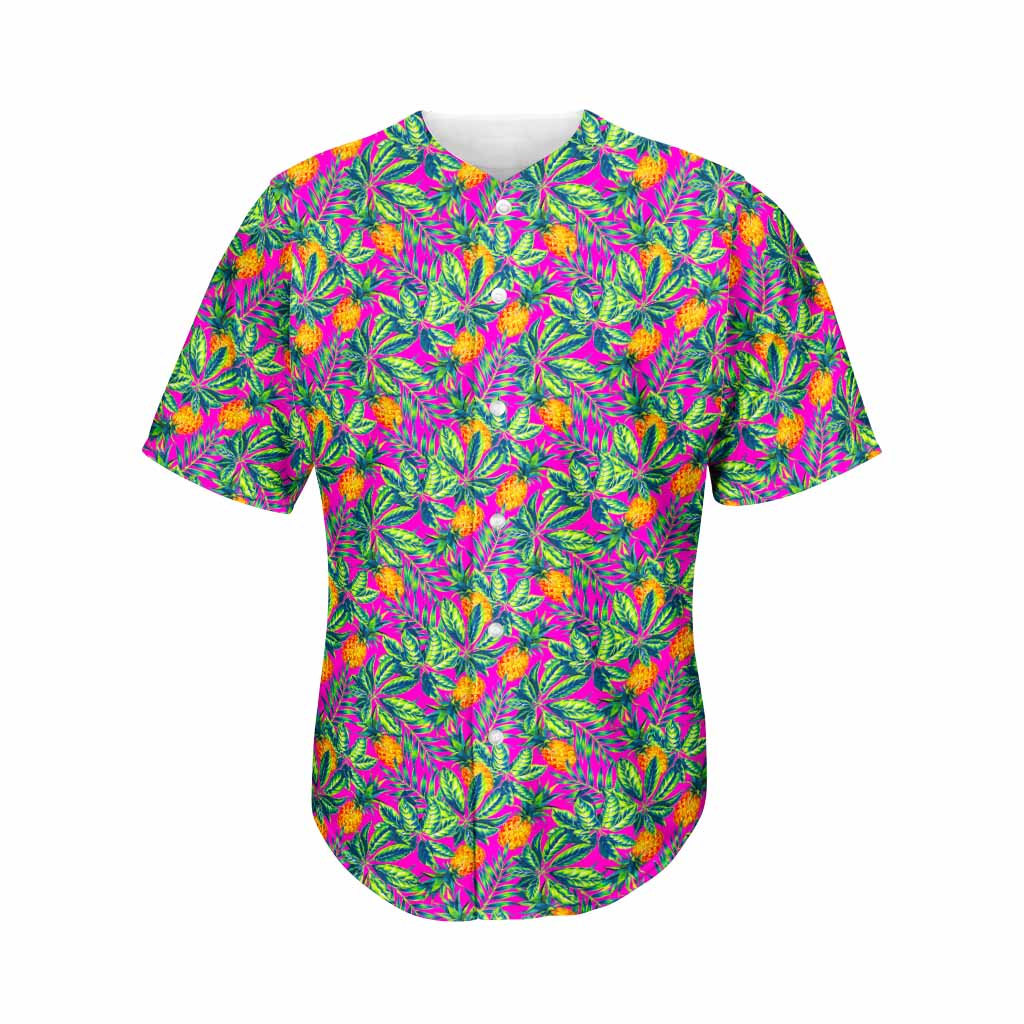 Hot Purple Pineapple Pattern Print Men's Baseball Jersey