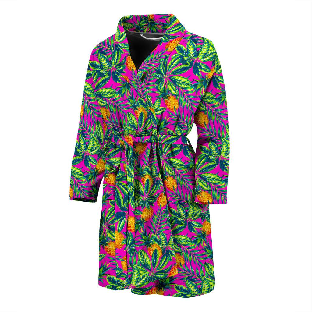 Hot Purple Pineapple Pattern Print Men's Bathrobe