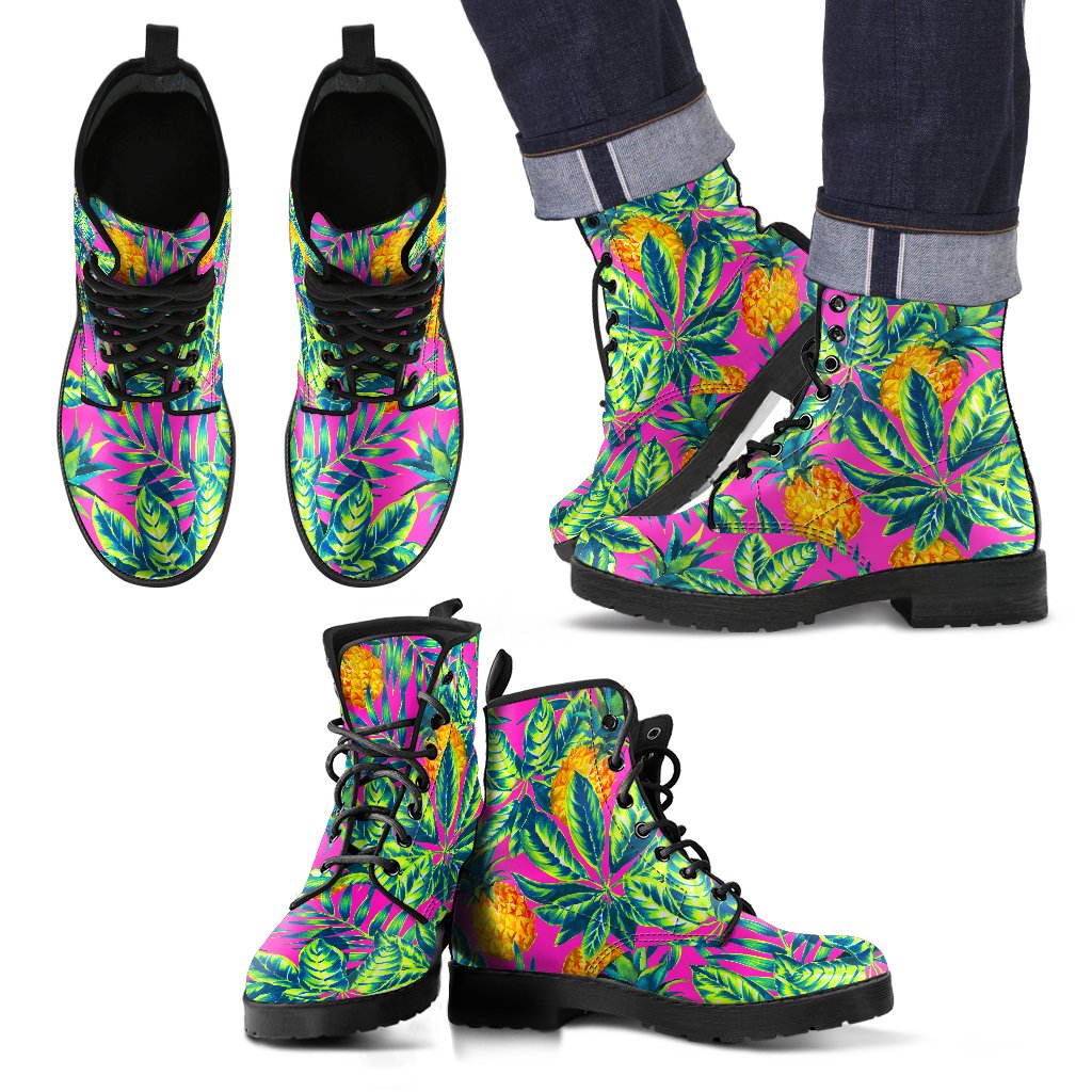 Hot Purple Pineapple Pattern Print Men's Boots