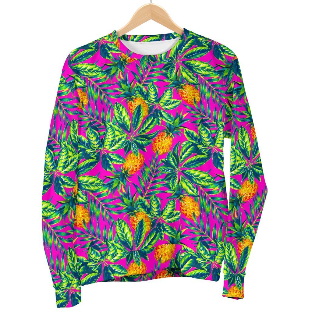 Hot Purple Pineapple Pattern Print Men's Crewneck Sweatshirt