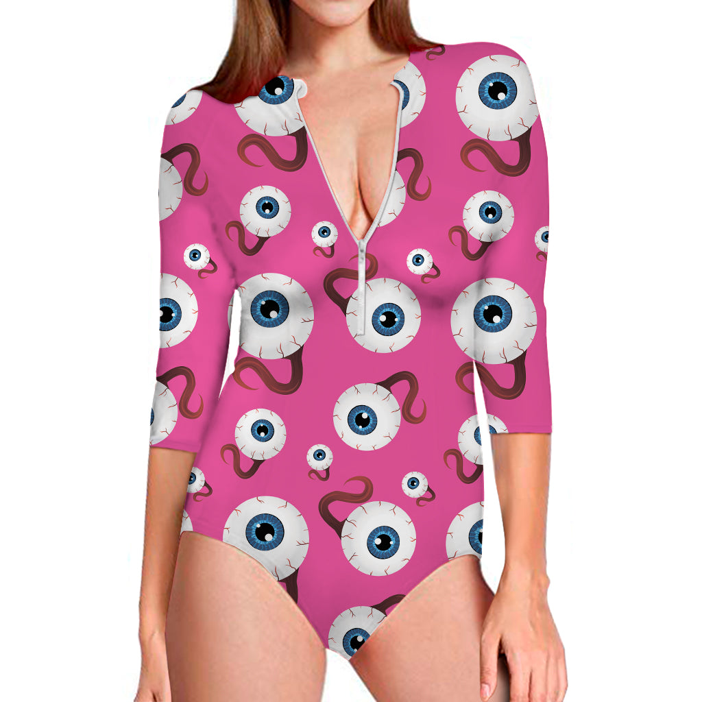 Human Eyeball Pattern Print Long Sleeve One Piece Swimsuit
