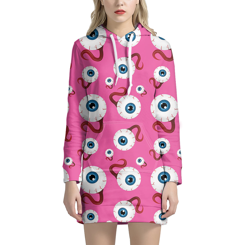 Human Eyeball Pattern Print Women's Pullover Hoodie Dress