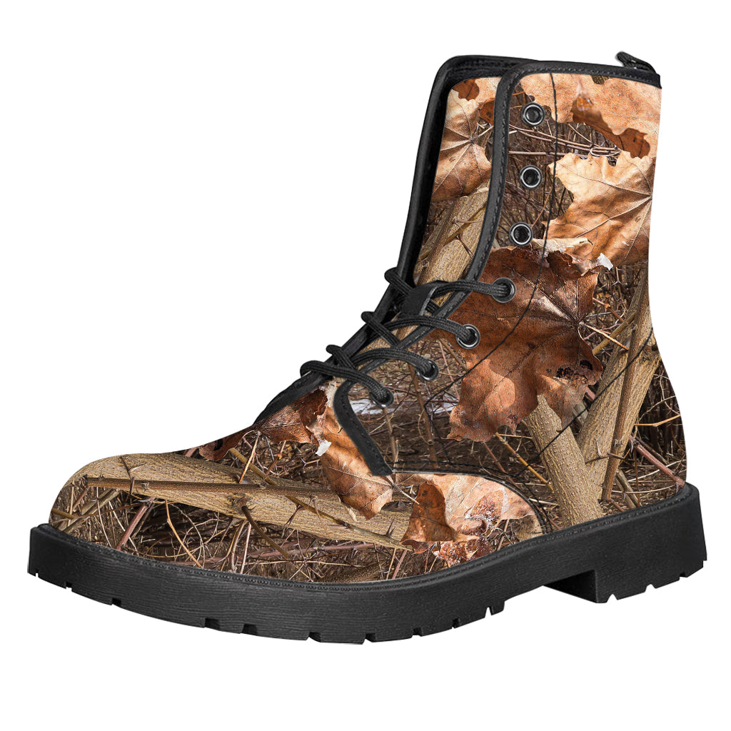 Hunting Camo Pattern Print Leather Boots