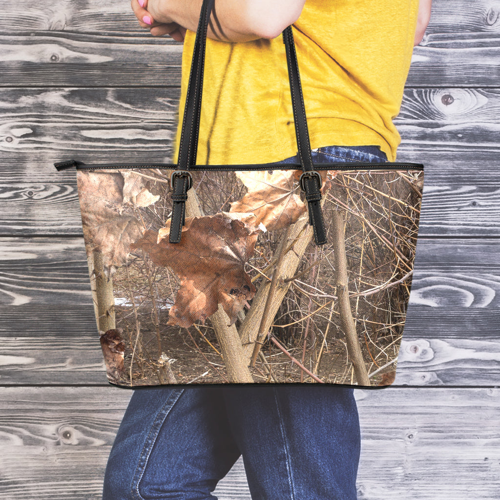 Hunting Camo Pattern Print Leather Tote Bag