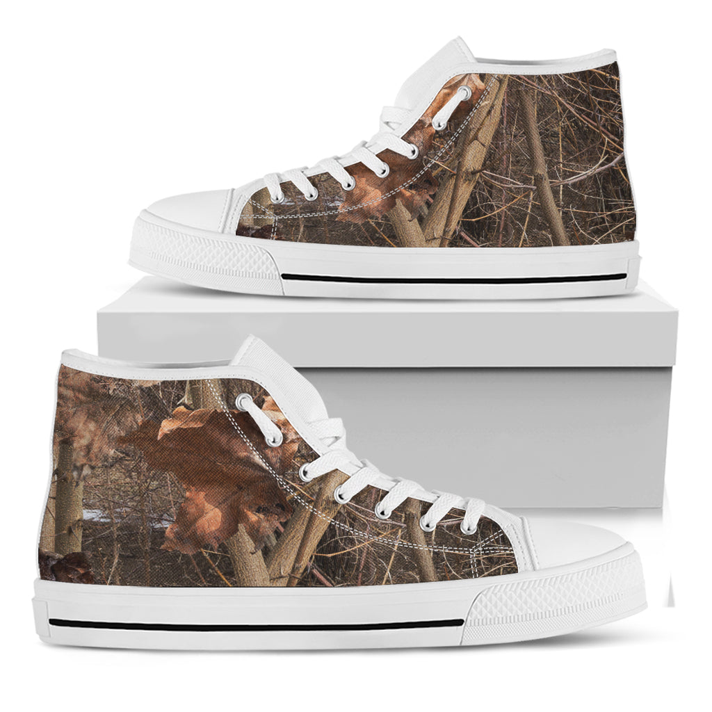 Hunting Camo Pattern Print White High Top Shoes