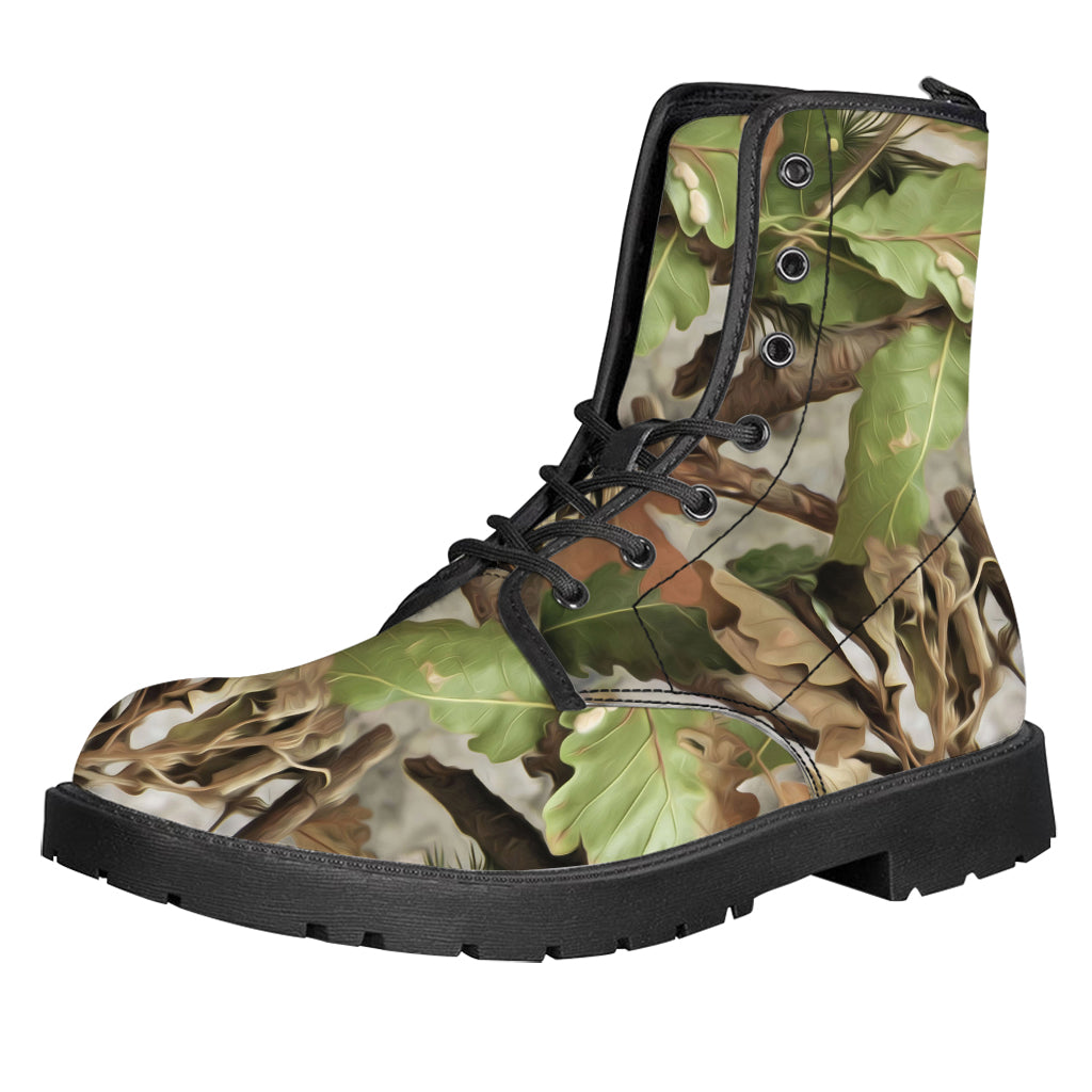 Hunting Camouflage Pattern Print Leather Boots