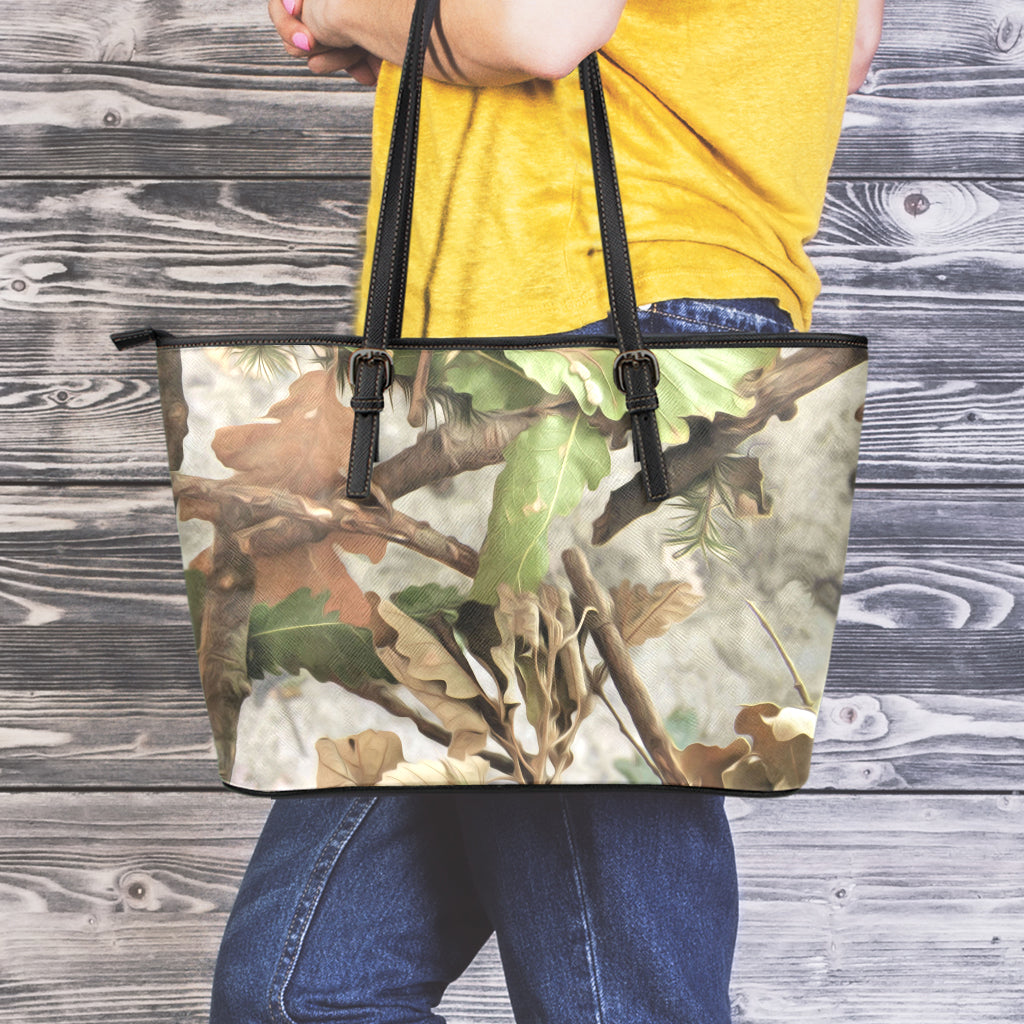 Hunting Camouflage Pattern Print Leather Tote Bag