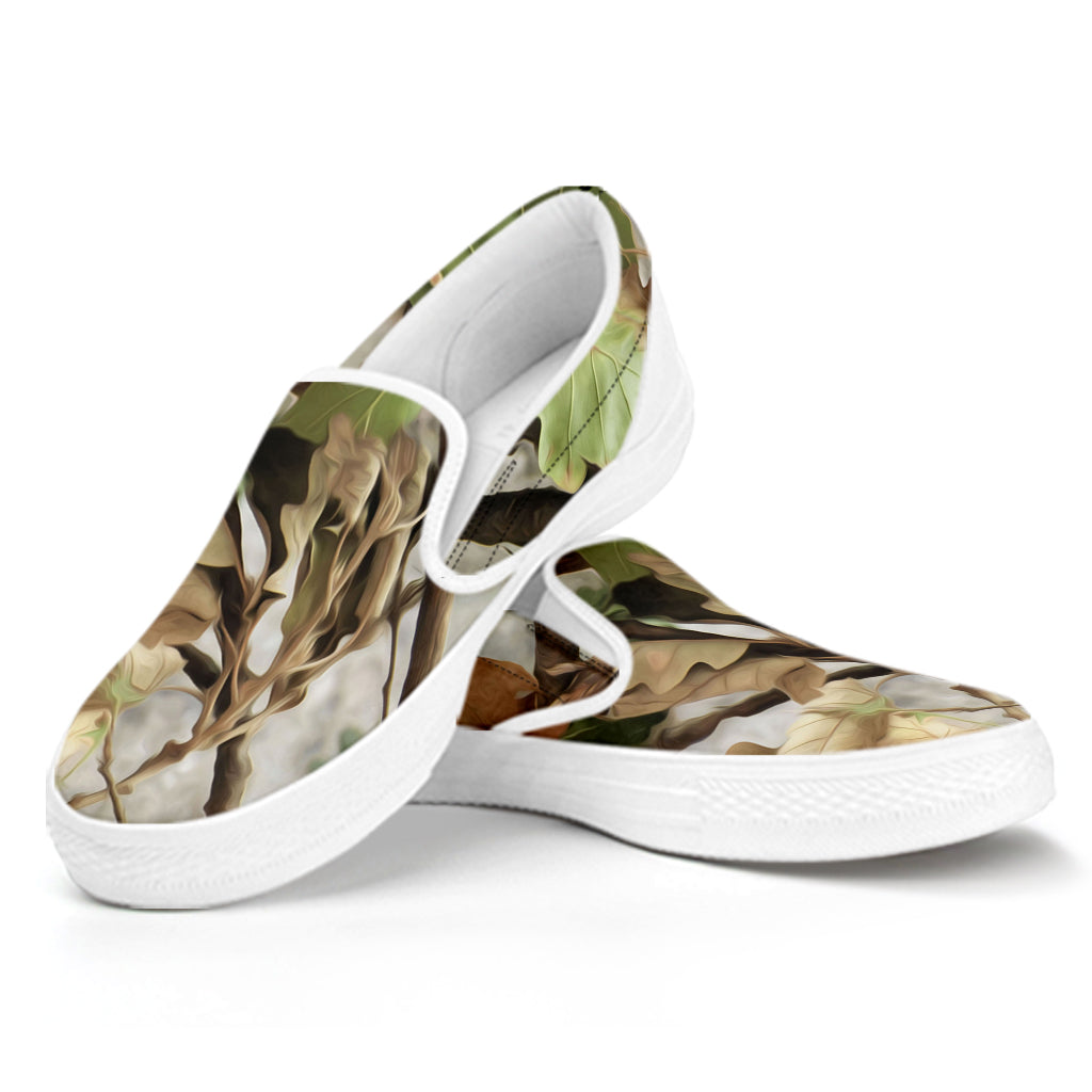 Hunting Camouflage Pattern Print White Slip On Shoes