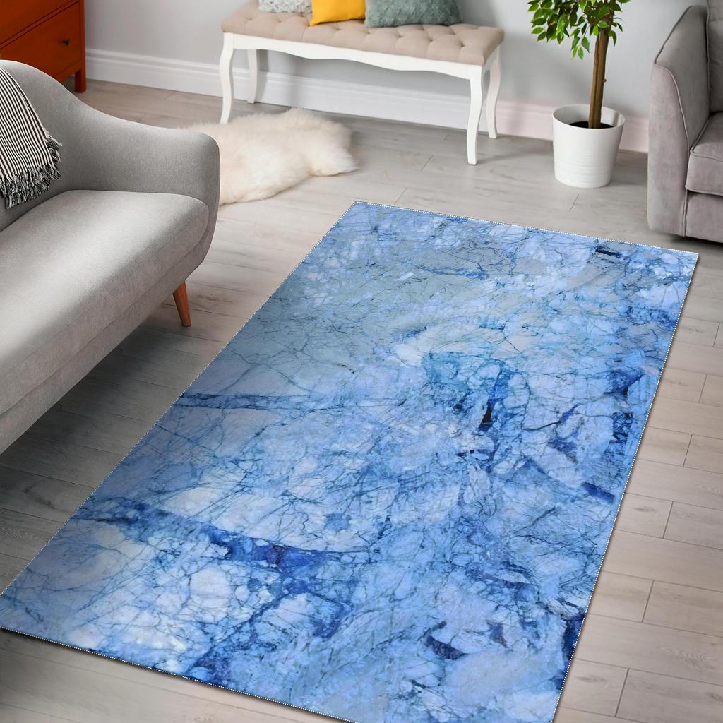 Ice Blue Marble Print Area Rug