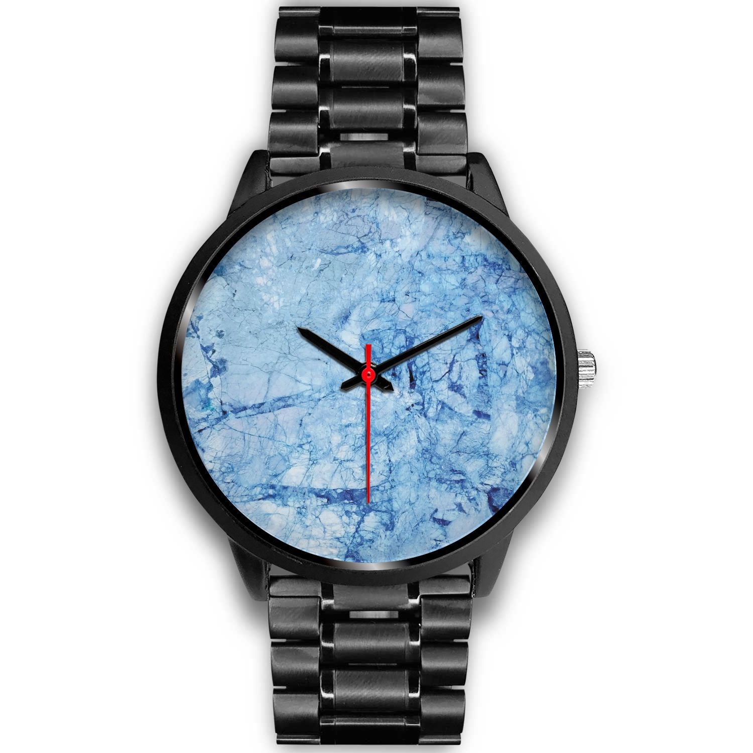 Ice Blue Marble Print Black Watch