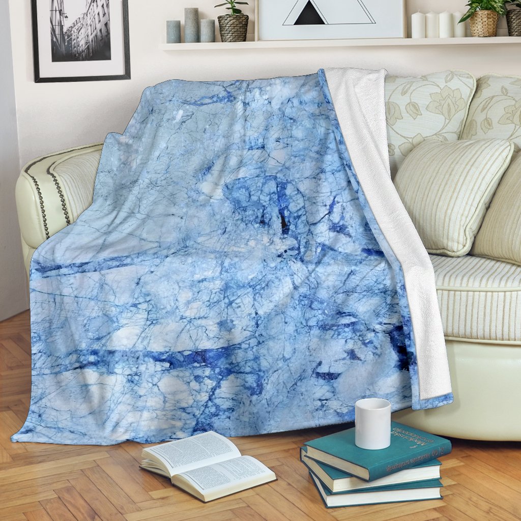 Ice Blue Marble Print Blanket