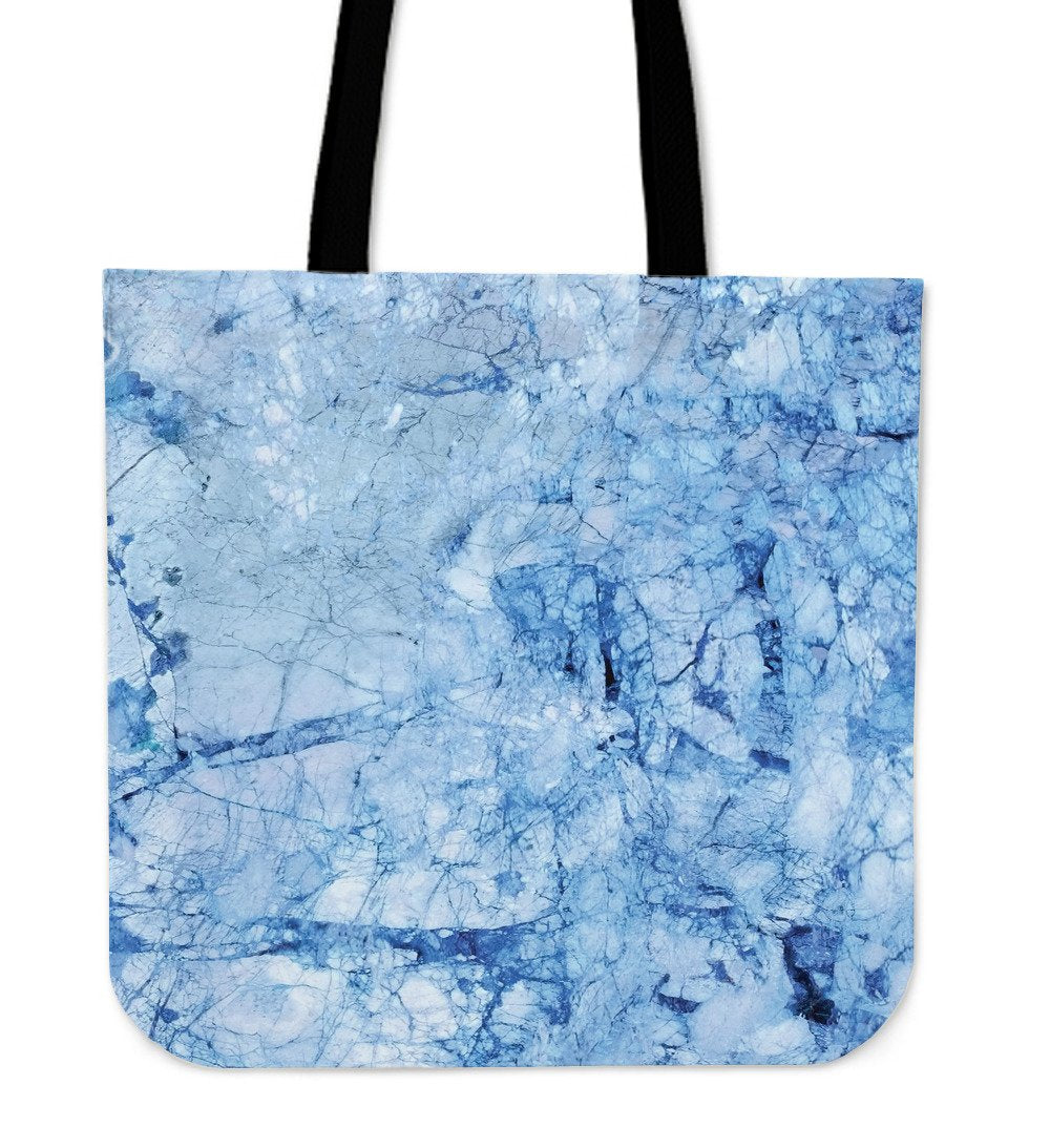 Ice Blue Marble Print Canvas Tote Bag