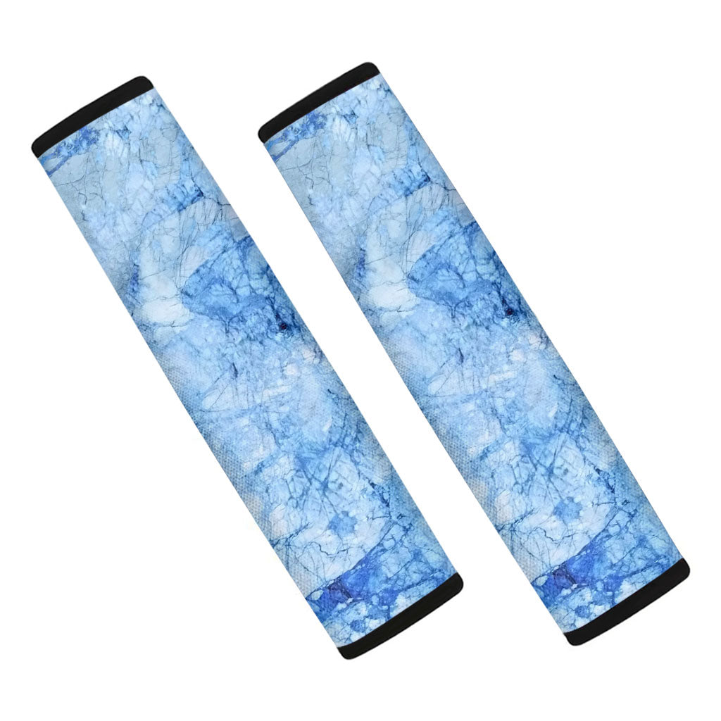 Ice Blue Marble Print Car Seat Belt Covers