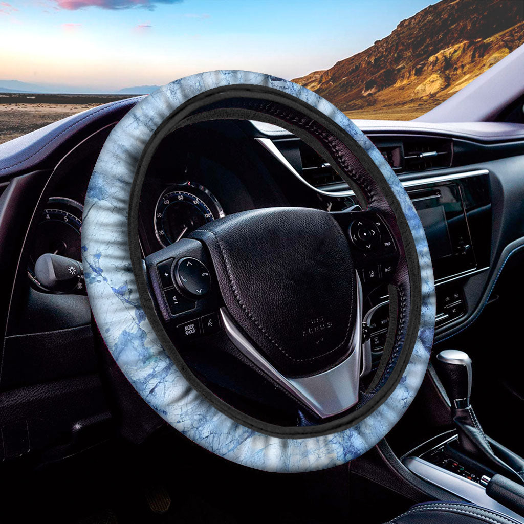 Ice Blue Marble Print Car Steering Wheel Cover