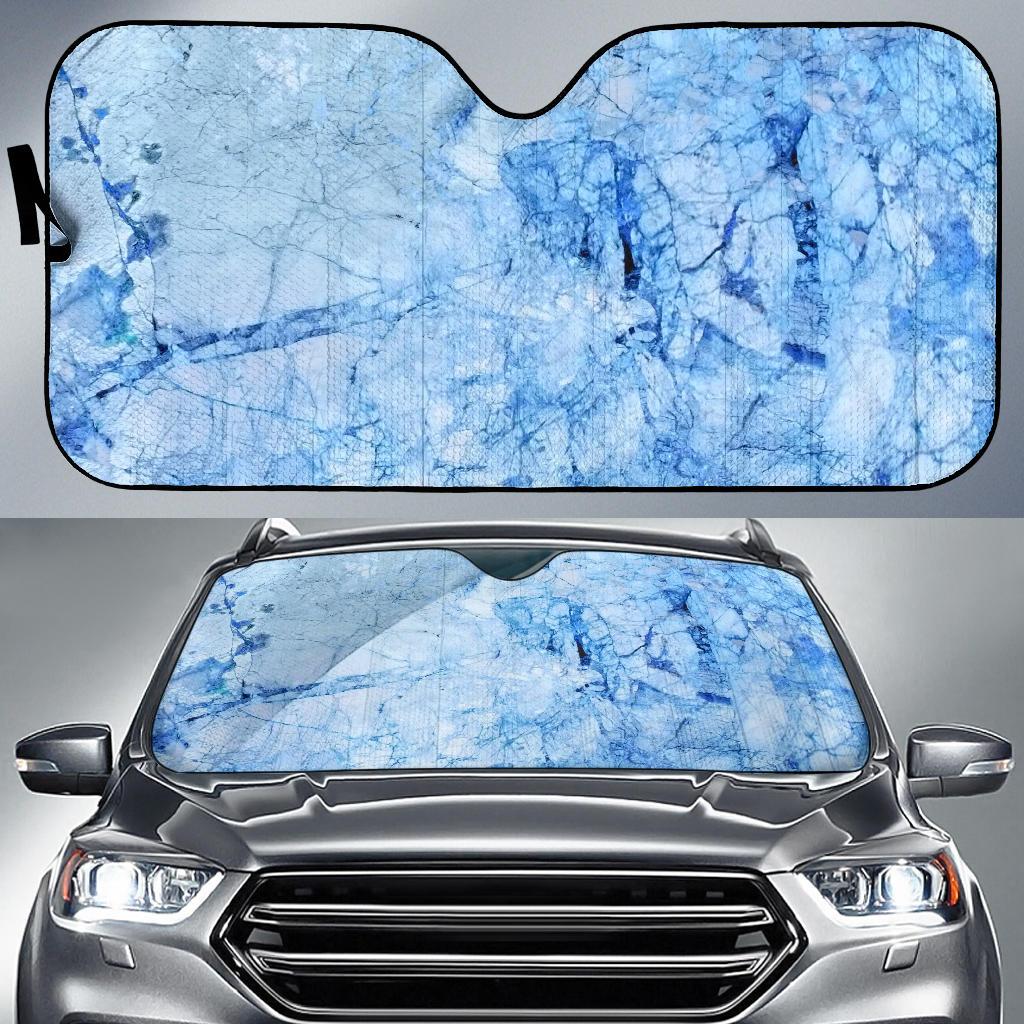 Ice Blue Marble Print Car Sun Shade