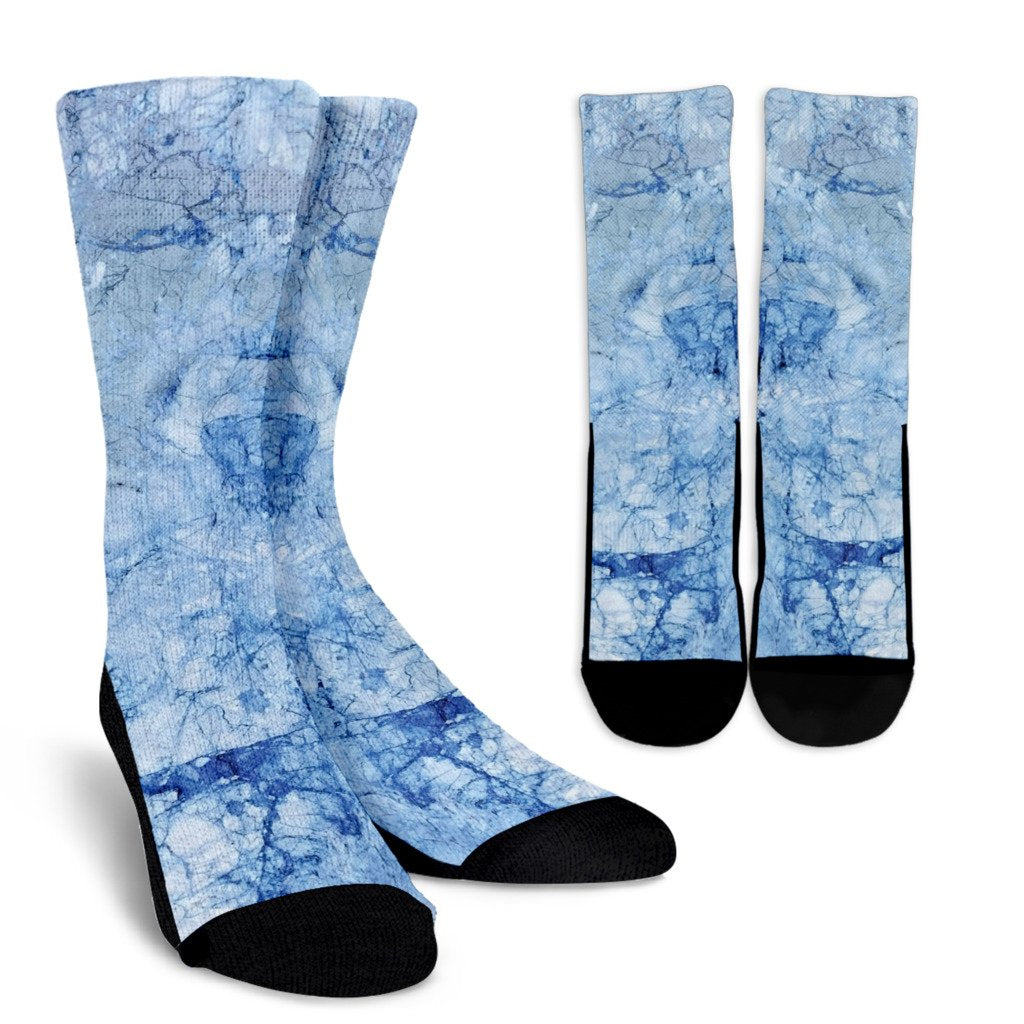 Ice Blue Marble Print Crew Socks