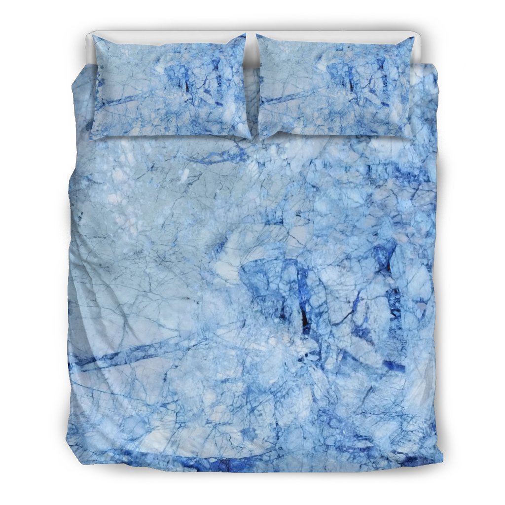 Ice Blue Marble Print Duvet Cover Bedding Set