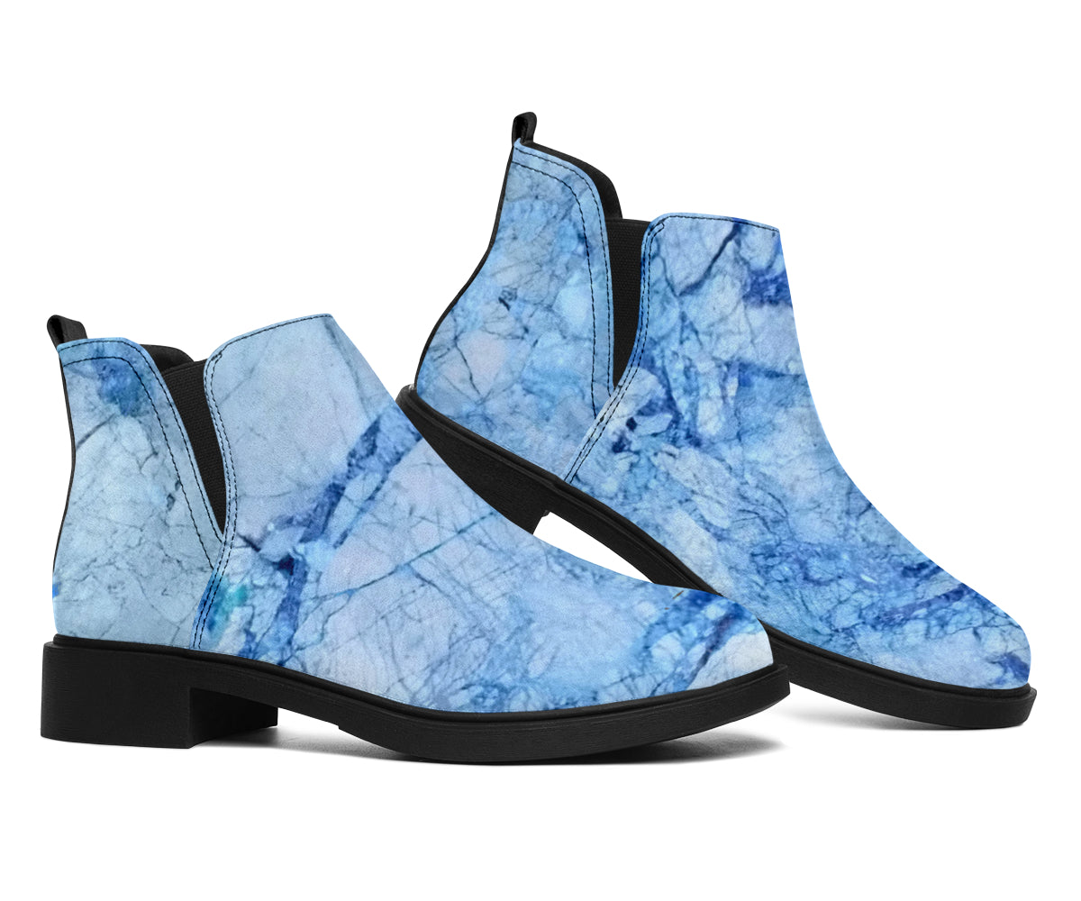 Ice Blue Marble Print Flat Ankle Boots