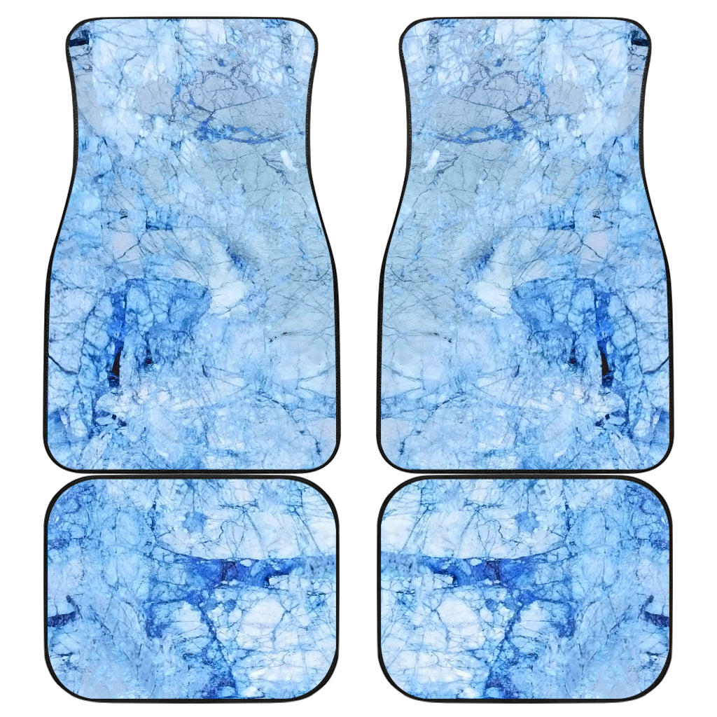 Ice Blue Marble Print Front and Back Car Floor Mats