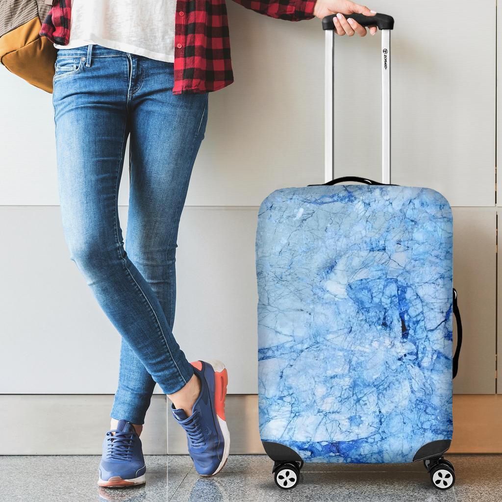 Ice Blue Marble Print Luggage Cover