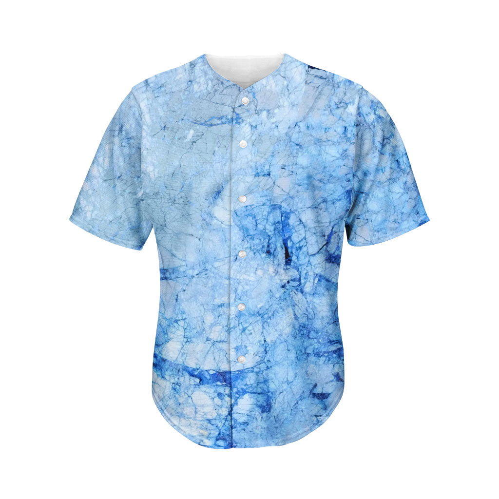 Ice Blue Marble Print Men's Baseball Jersey