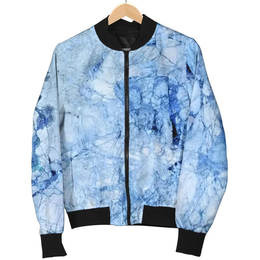 Ice Blue Marble Print Men's Bomber Jacket