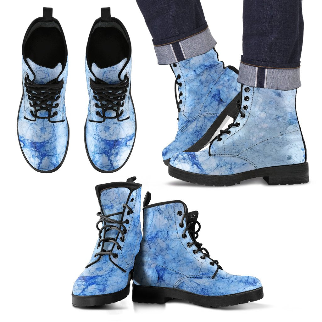 Ice Blue Marble Print Men's Boots