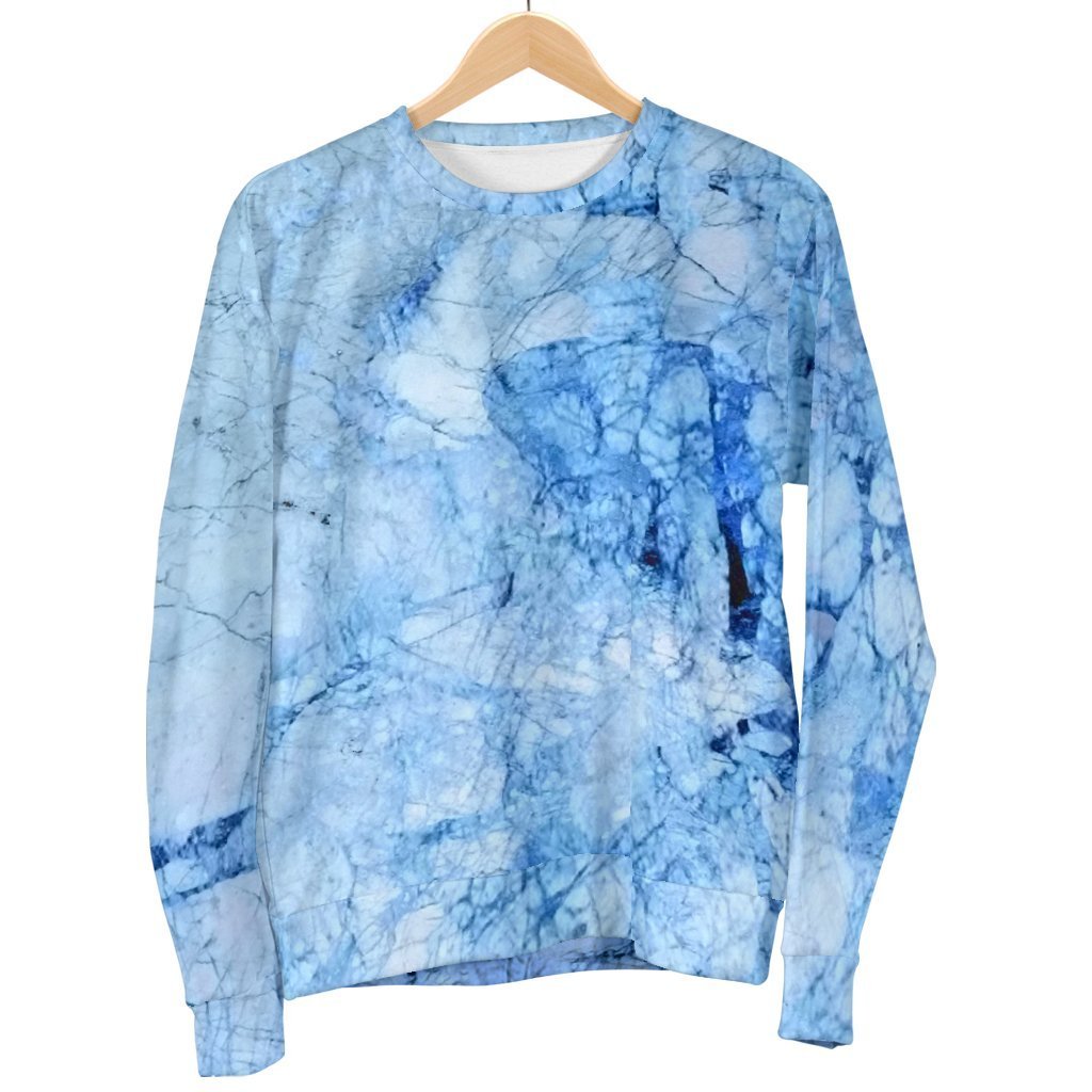 Ice Blue Marble Print Men's Crewneck Sweatshirt