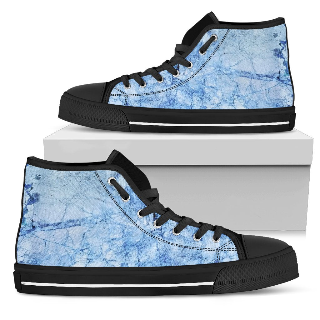 Ice Blue Marble Print Men's High Top Shoes