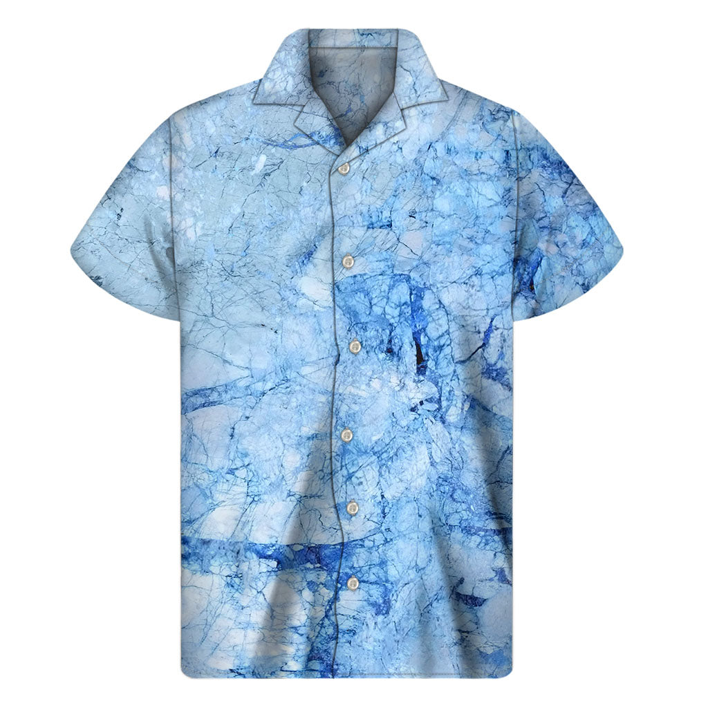 Ice Blue Marble Print Men's Short Sleeve Shirt