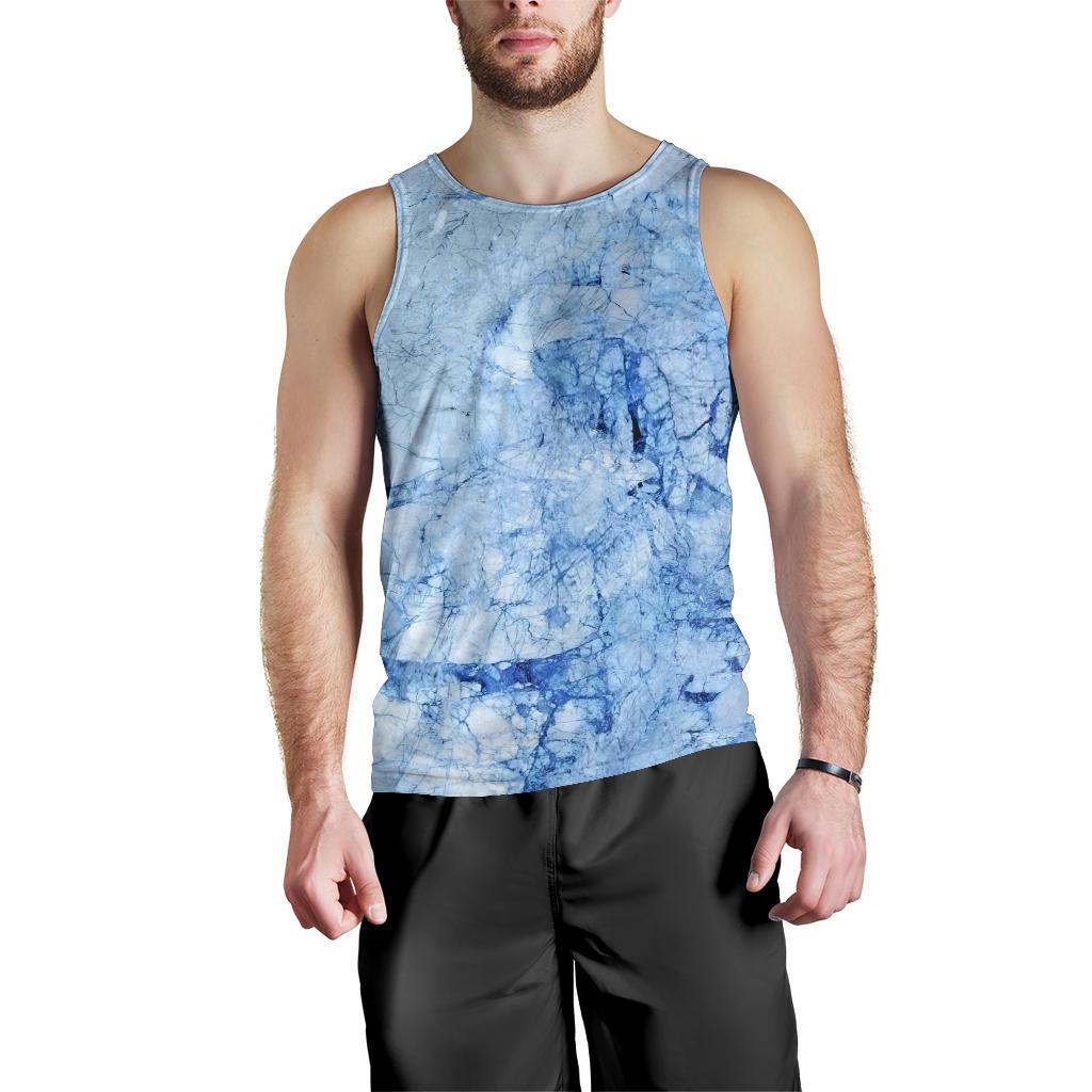 Ice Blue Marble Print Men's Tank Top