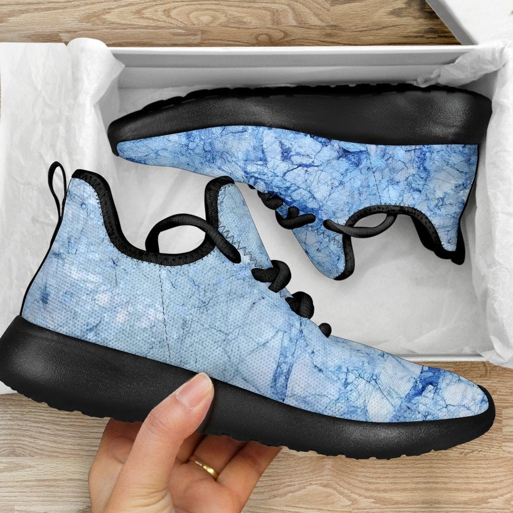 Ice Blue Marble Print Mesh Knit Shoes